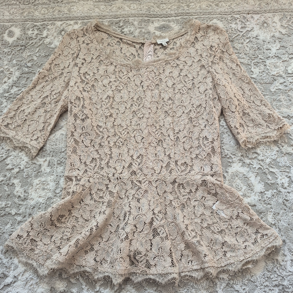 Babaton Aritzia Women's Feminine Romantic Brown Lace Peplum Blouse Size 2/S - Picture 2 of 6